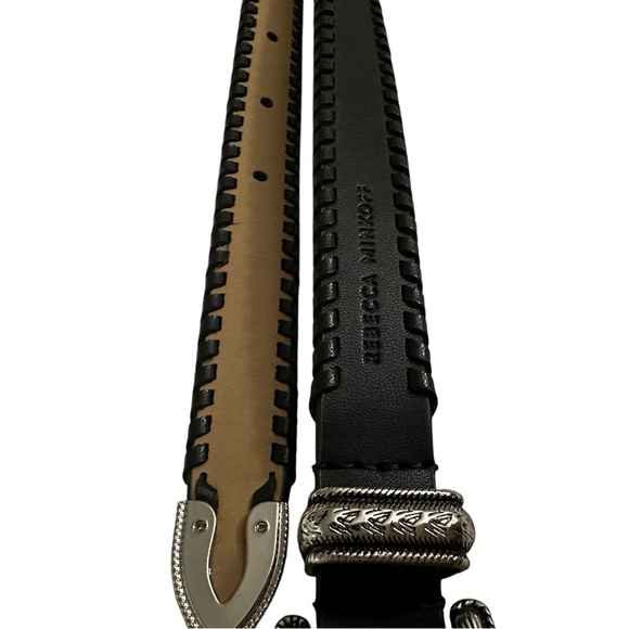 Rebecca Minkoff Skinny Leather Western Style Belt Black Braided Edge L main image 10